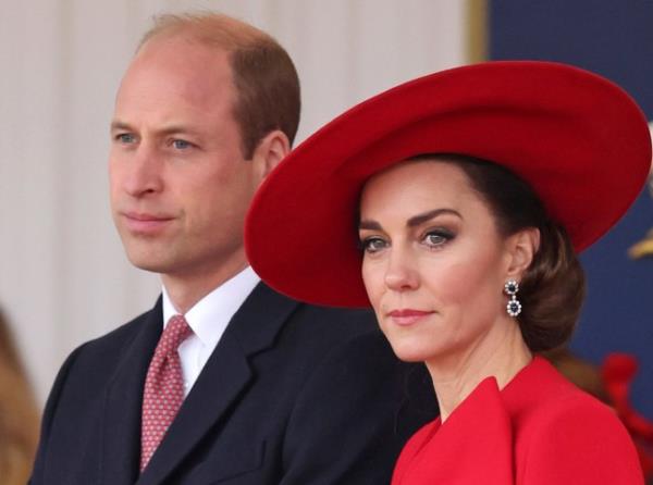 FILE - Britain's Prince William, left, and Britain's Kate, Princess of Wales, attend a ceremo<em></em>nial welcome for the President and the First Lady of the Republic of Korea at Horse Guards Parade in London, England on Nov. 21, 2023. Charles' illness comes at a awkward time, as his daughter in law, the Princess of Wales, has also had her own health issues, havin<em></em>g recently been hospitalized for two weeks following abdominal surgery following at the private Lo<em></em>ndon clinic. The former Kate Middleton won't be returning to public duties until after Easter and that will prom<em></em>pt other members of the royal family to pick up the slack.(Chris Jackson/Pool Photo via AP, File)