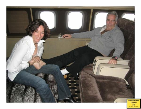 Ghislaine Maxwell and Jeffrey Epstein on a private plane, part of the government evidence used against Maxwell at trial.